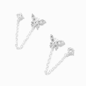 Boucles d&rsquo;oreilles &agrave; cha&icirc;ne papillon en argent,