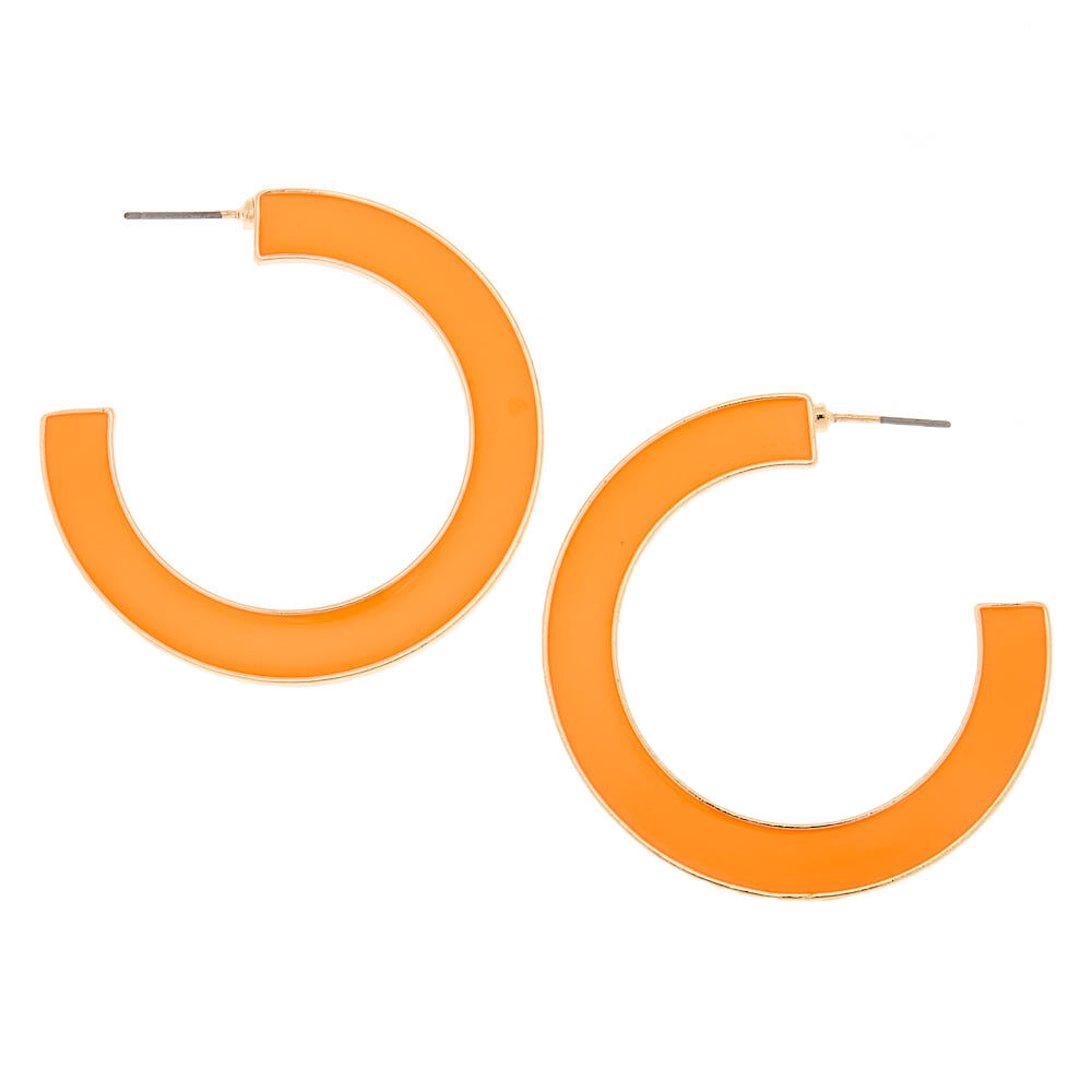 Gold 45MM Enamel Hoop Earrings Orange