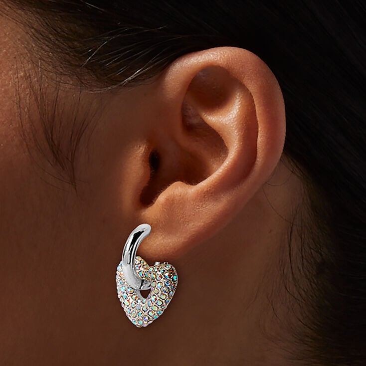 Cr&eacute;oles c&oelig;ur bomb&eacute; strass AB iridescent couleur argent&eacute;e,