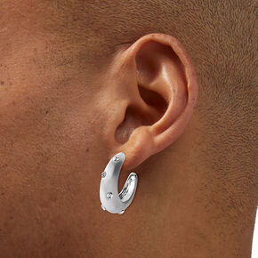 Silver-tone Rhinestone Studded Hoop Earrings,