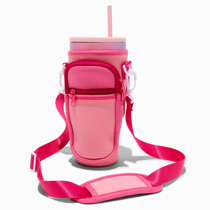 Pink Colourblock Crossbody Water Bottle Holder,