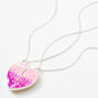 Best Friends Glow In The Dark Pink Confetti Split Heart Necklaces - 2 Pack,