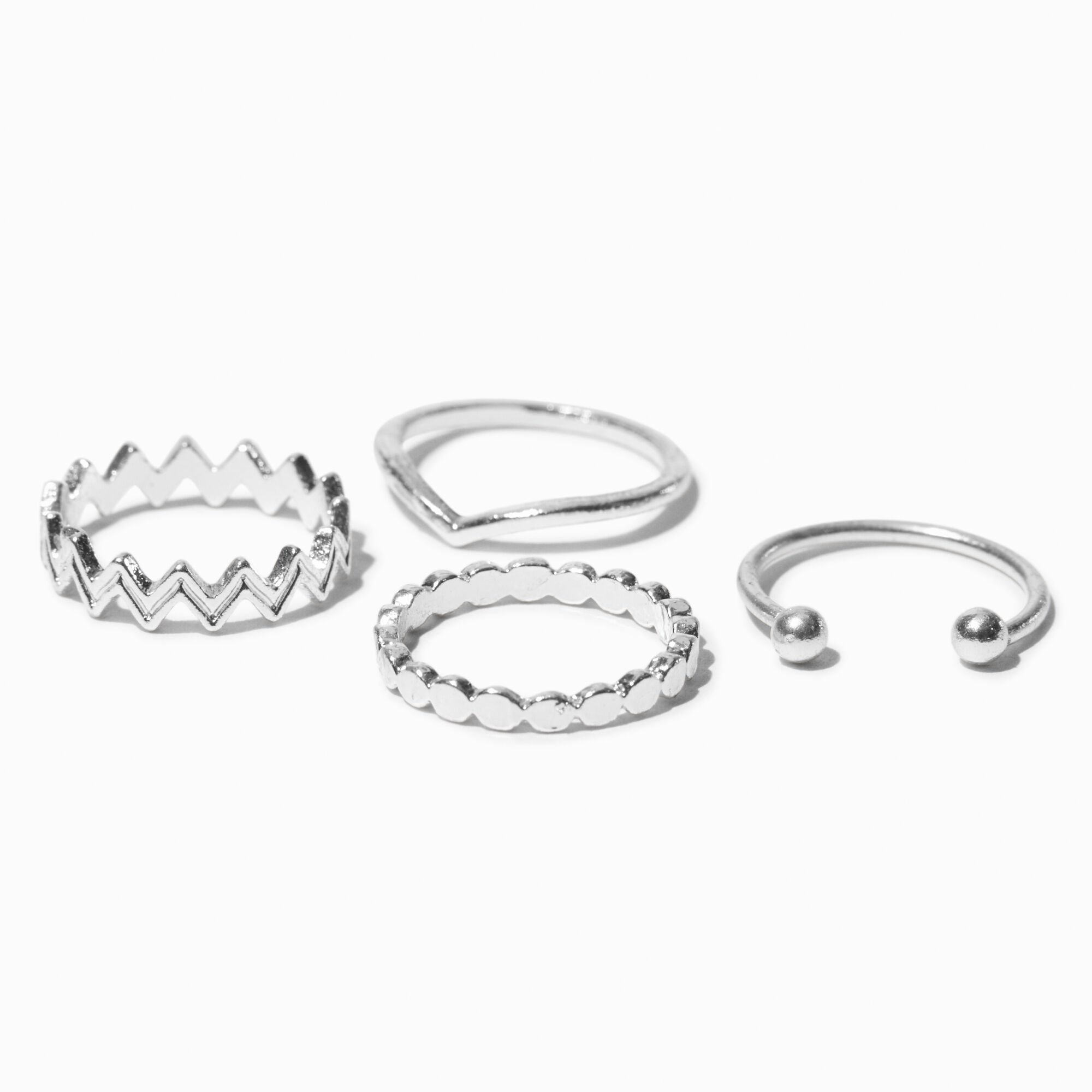 View Claires Tone Zig Zag Midi Rings 4 Pack Silver information