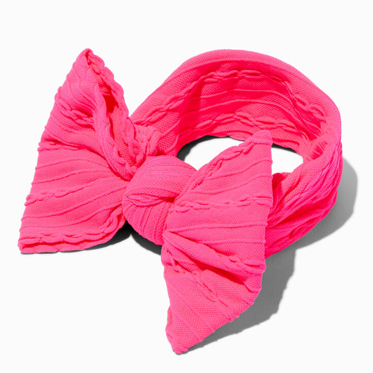 Claire&#39;s Club Nylon Ribbed Bow Headwrap - Pink,