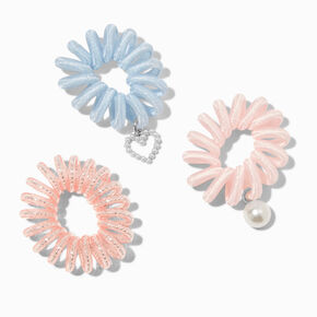 Pink &amp; Blue Shimmer Charm Spiral Hair Ties - 3 Pack,