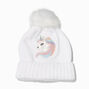 Claire&#39;s Club Unicorn White Ribbed Beanie Hat,