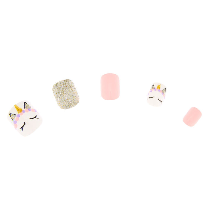 Unicorn Glitter Square Press On Faux Nail Set - 24 Pack | Claire's US