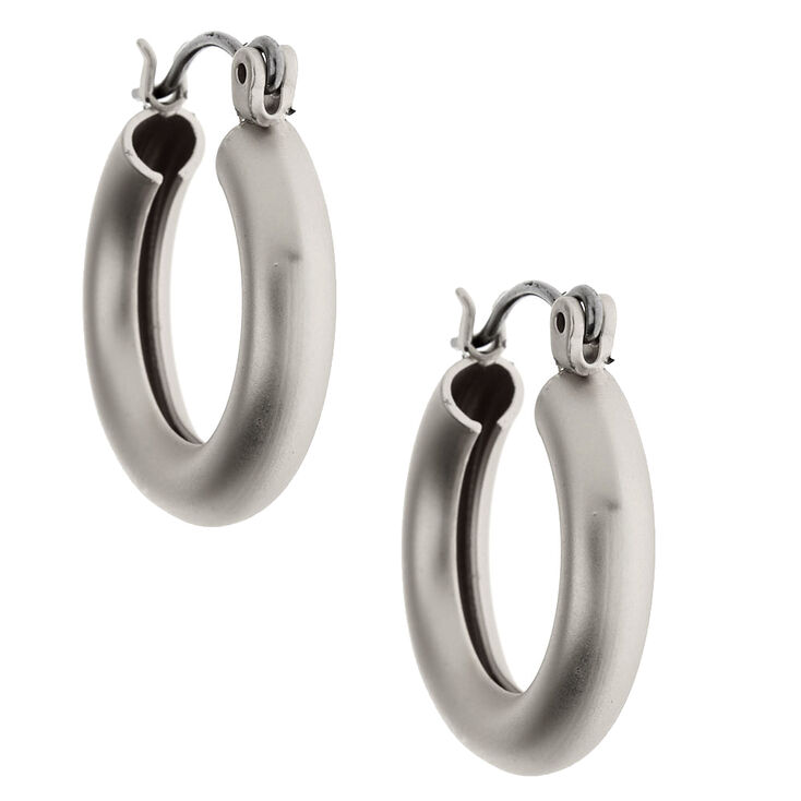 Silver 20MM Matte Tube Hoop Earrings,