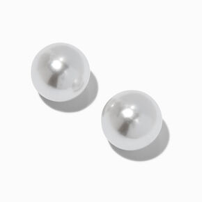 Clous d&#39;oreilles perle d&#39;imitation 20&nbsp;mm couleur argent&eacute;e,