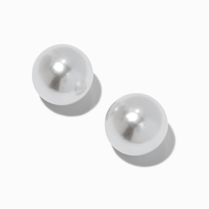 Clous d&#39;oreilles perle d&#39;imitation 20&nbsp;mm couleur argent&eacute;e,