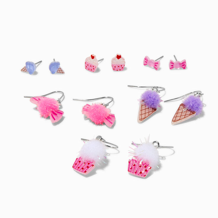 Pom Pom Sweet Treats Stud &amp; Drop Earrings - 6 Pack,