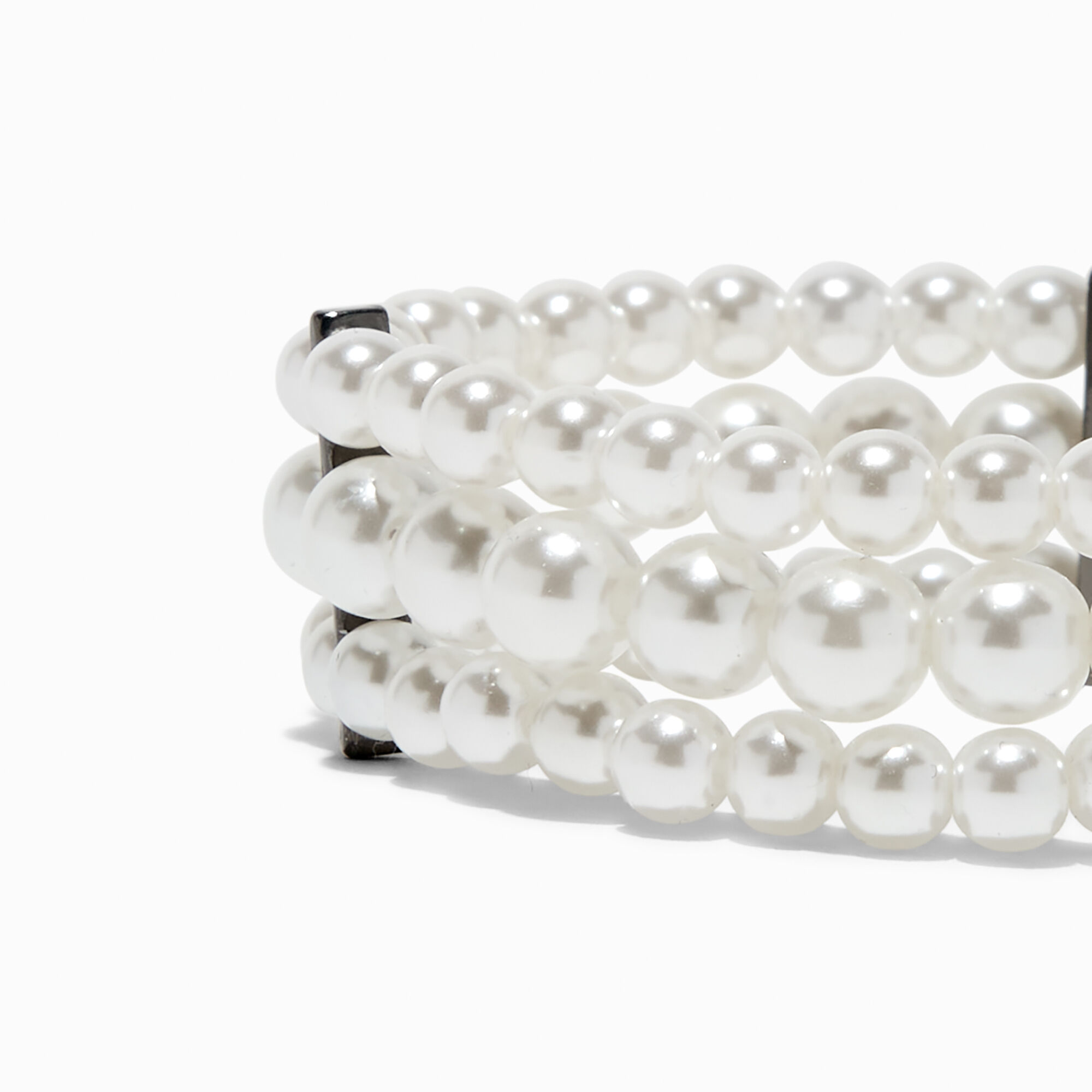Three-Row Pearl & Hematite Stretch Bracelet,