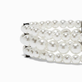 Three-Row Pearl &amp; Hematite Stretch Bracelet,