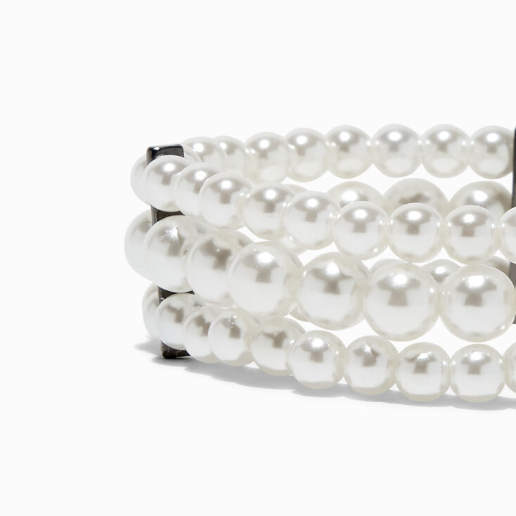 Three-Row Pearl &amp; Hematite Stretch Bracelet,