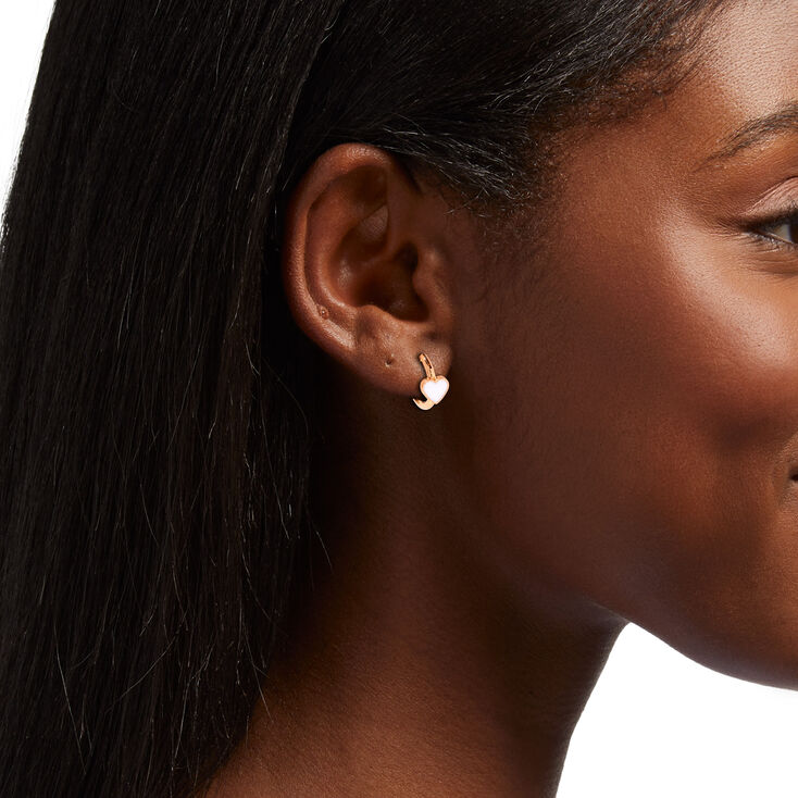 18kt Rose Gold Plated 10MM Enamel Heart Hoop Earrings,