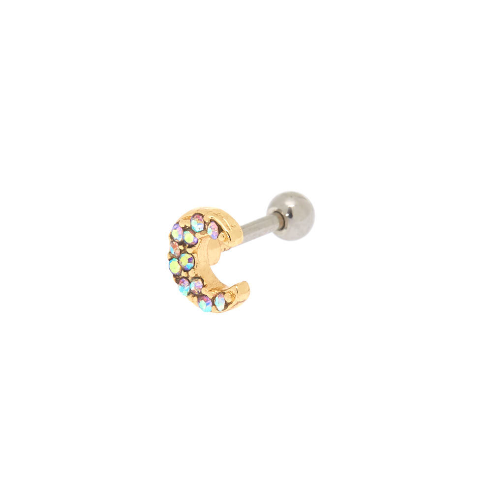 Gold 18G Crescent Moon Helix Earring,