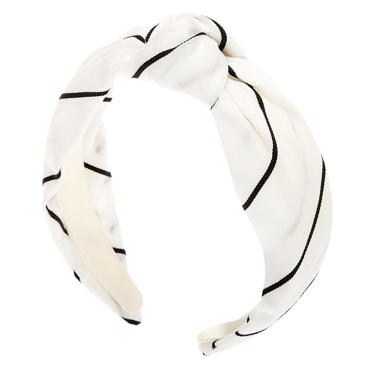 Striped Knotted Headband - White,