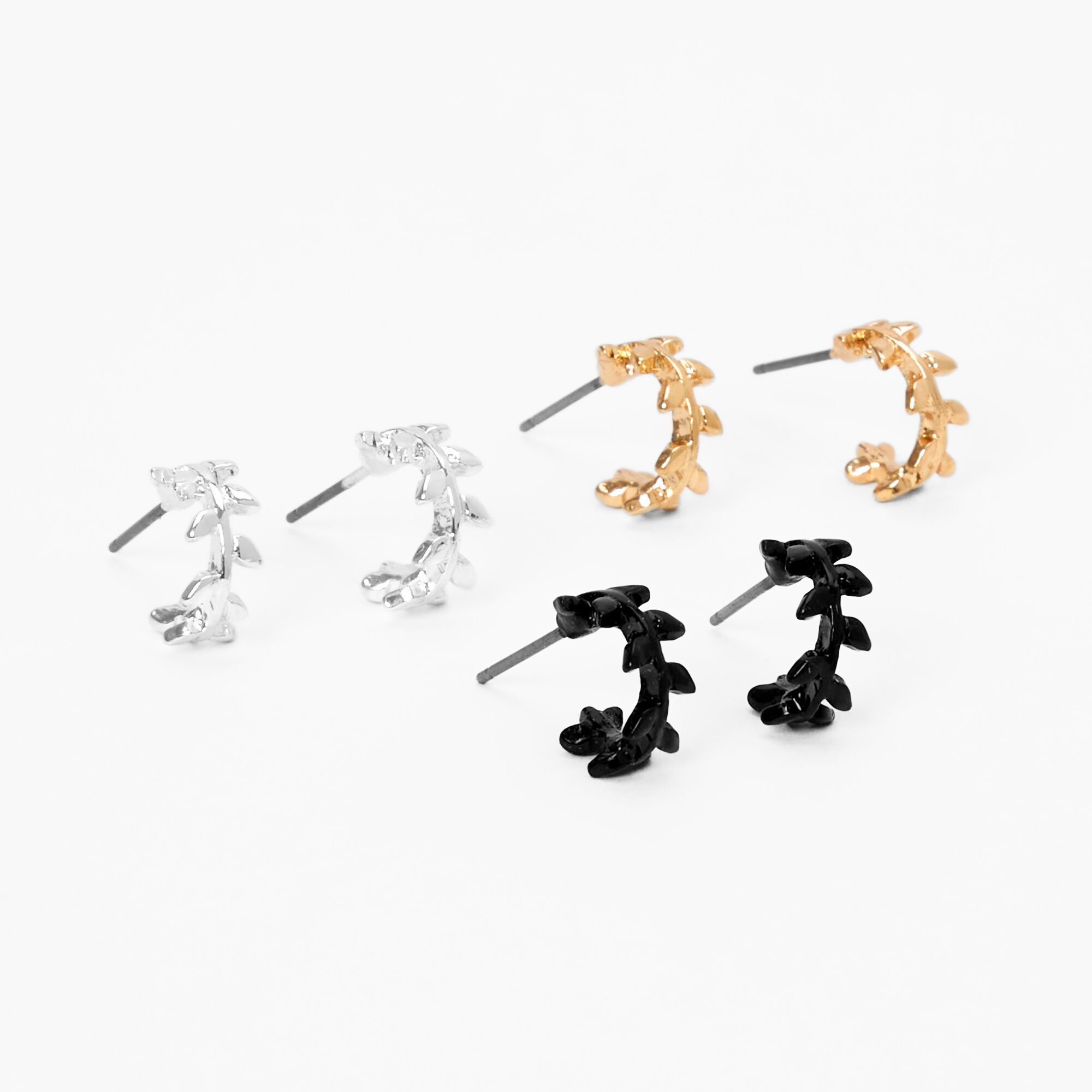 Mixed Metal 10MM Leaf Hoop Earrings - 3 Pack,