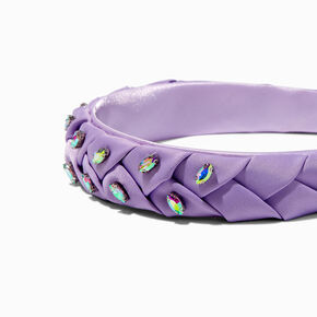 Serre-t&ecirc;te tress&eacute; violet avec strass iridescents,