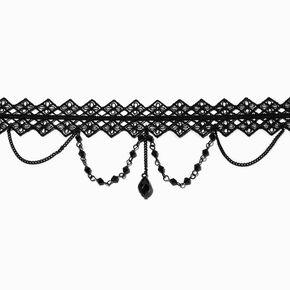 Ras-de-cou dentelle en losange avec strass noir,