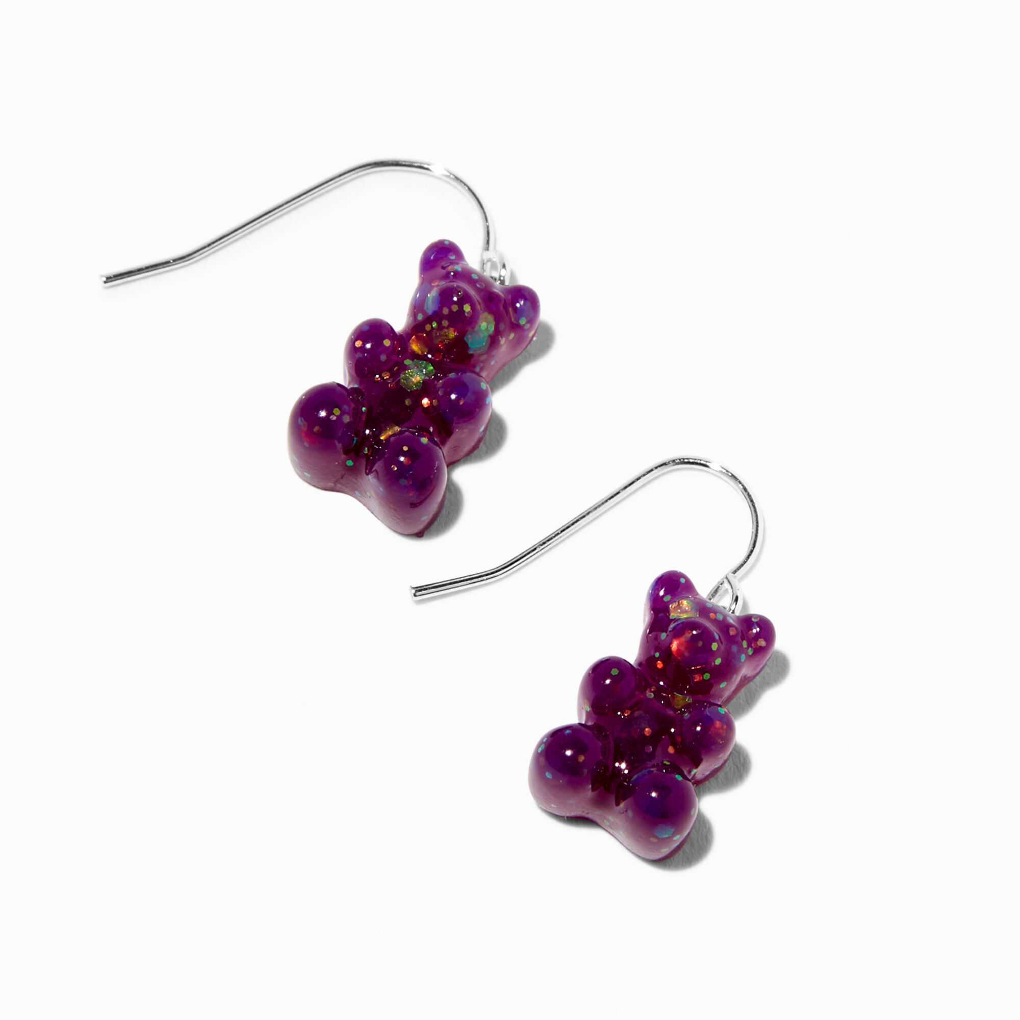 Purple Glitter Color-Changing Gummy Bears® 0.5" Drop Earrings,
