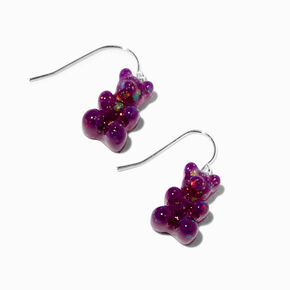 Purple Glitter Color-Changing Gummy Bear 0.5&quot; Drop Earrings,