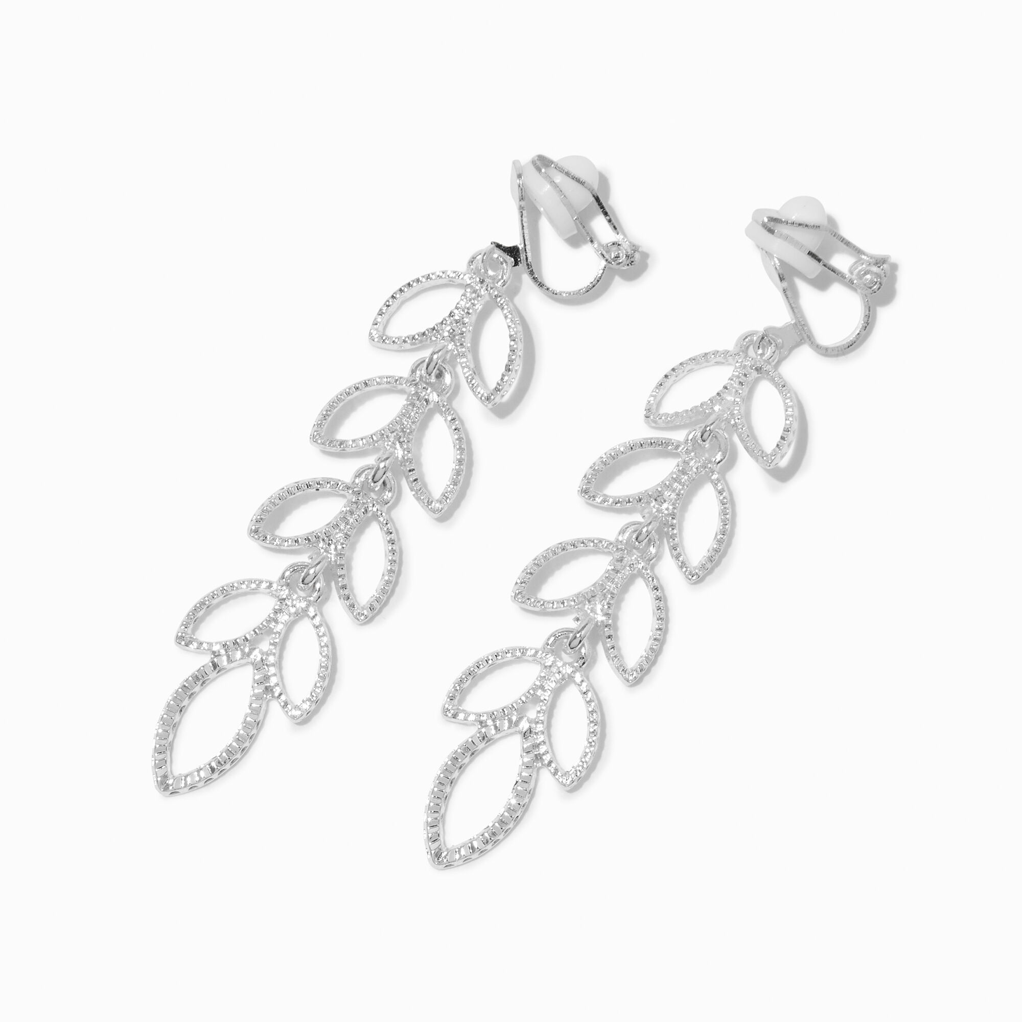 View Claires Tone Bubble Leaf 2 ClipOn Drop Earrings Silver information