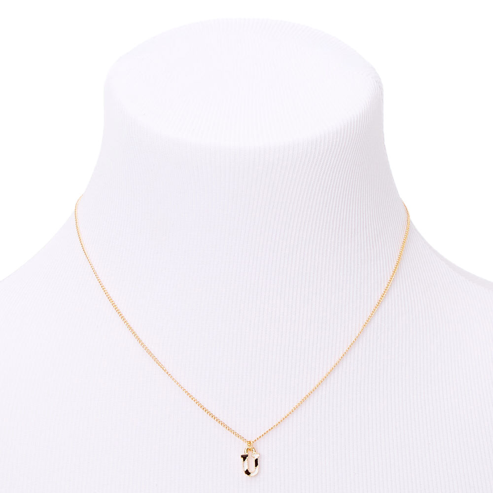 Gold Striped Initial Pendant Necklace - U,