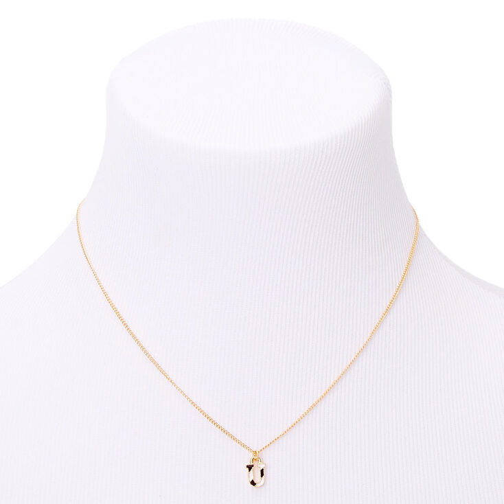 Gold Striped Initial Pendant Necklace - U,