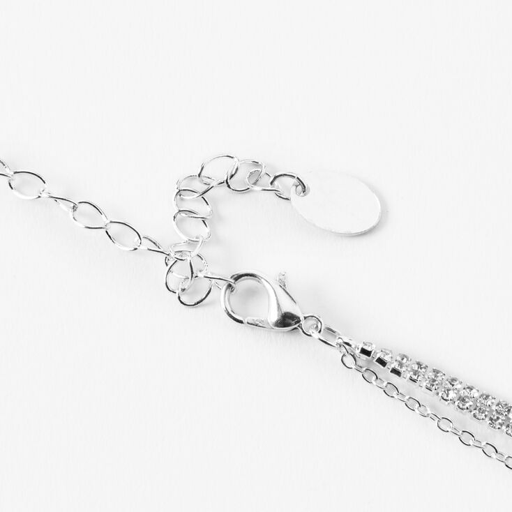 Silver-tone Rhinestone &amp; Pearl Charm Multi-Strand Necklace,