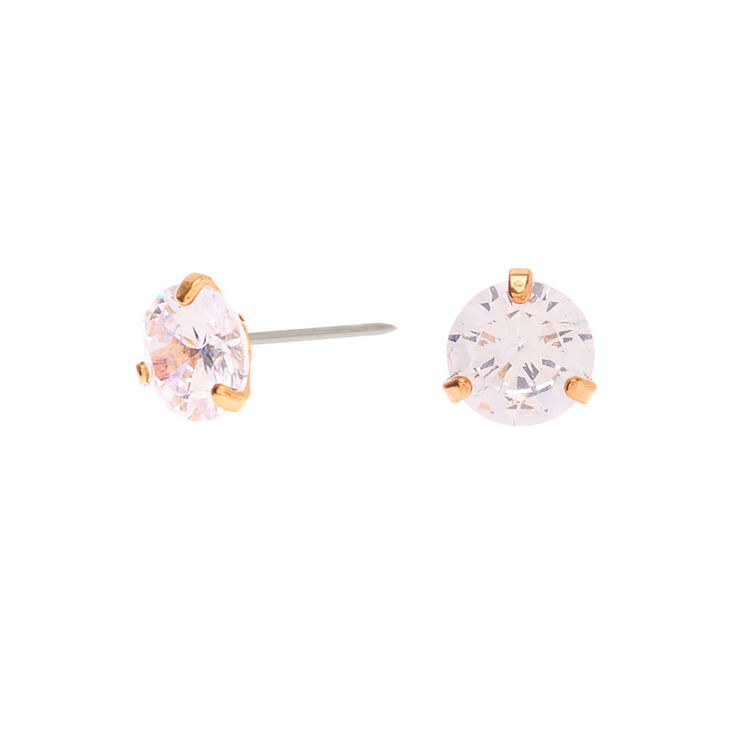 Gold Cubic Zirconia 6MM Round Stud Earrings | Claire's US