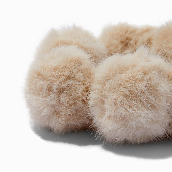 Tan Furry Pom Pom Hair Scrunchie,