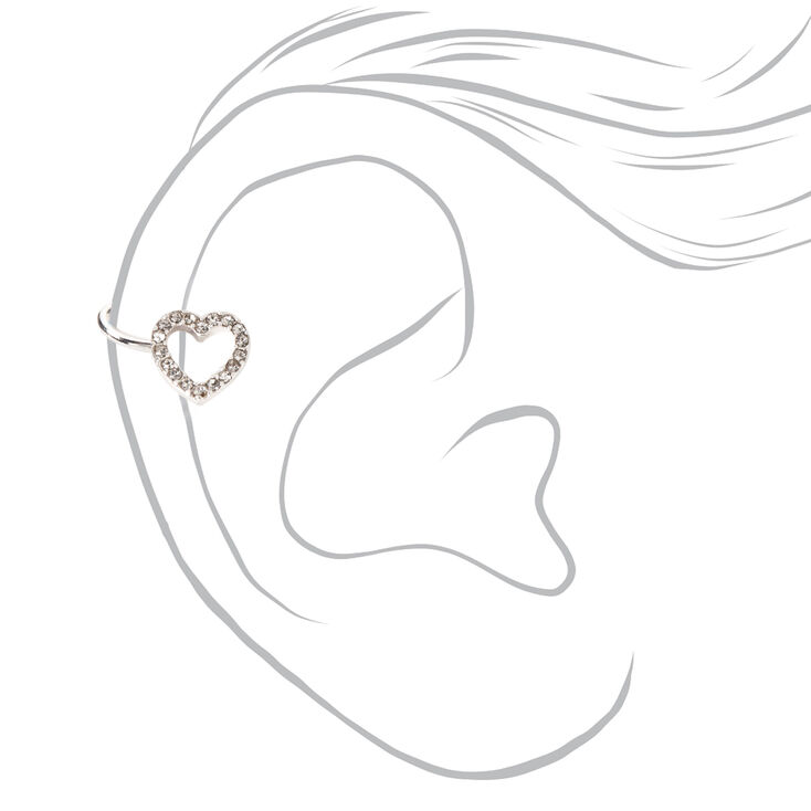 Silver Embellished Rhinestone Heart Ear Cuff,