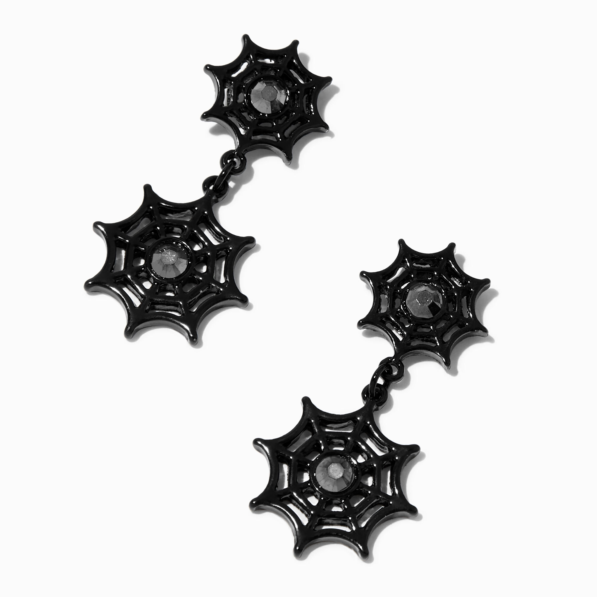 View Claires Double Spider Web Drop Earrings Black information