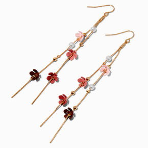 Flower Petal &amp; Pearl Linear Drop Earrings,