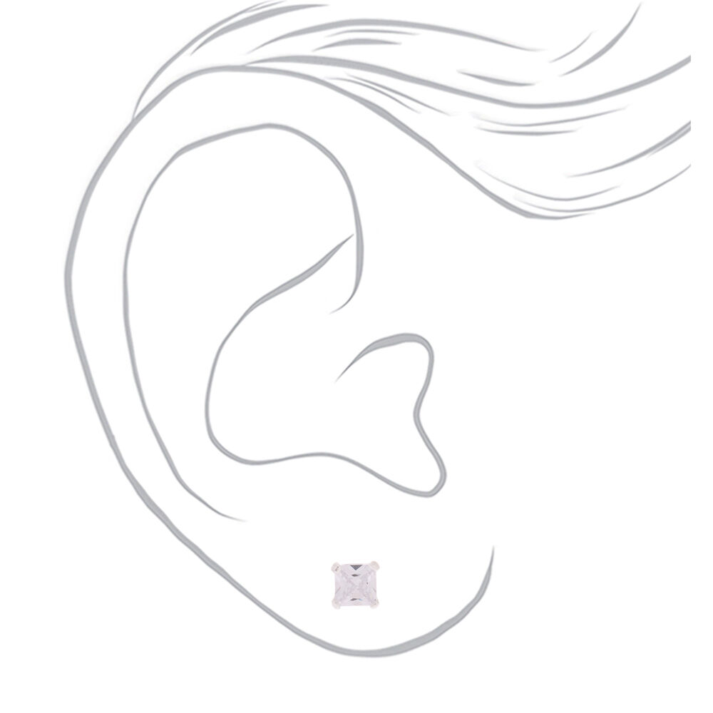 Sterling Silver Cubic Zirconia Square Stud Earrings - 5MM,