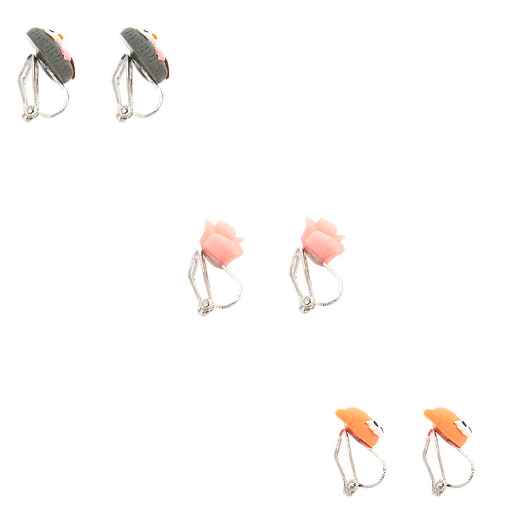 Boucles d&rsquo;oreilles &agrave; clip chouette, renard et rose - Lot de 3,