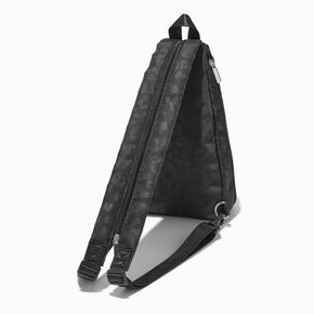 Black Cheetah Print Nylon Sling Backpack,
