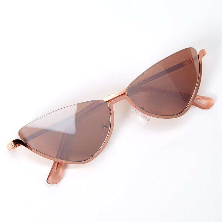 Metallic Rimless Top Slim Cat Eye Sunglasses - Rose Gold,