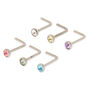 Silver 20G Pastel Stone Nose Studs  - 6 Pack,
