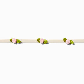 Pink Rose White Ribbon Choker Necklace,