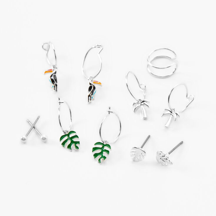 Silver Tropical Mixed Earrings &amp; Ear Cuff Set &#40;6 Pack&#41;,