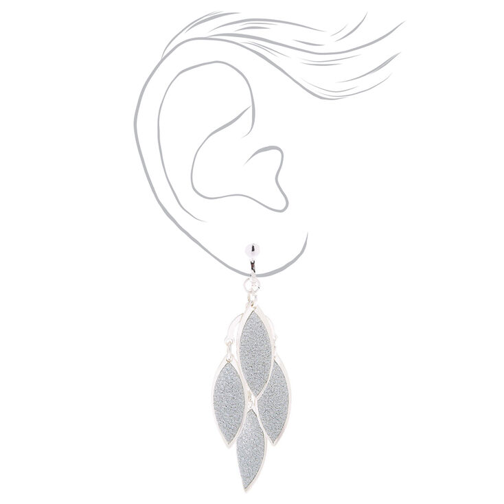 Silver 1.5&quot; Glitter Chandelier Leaf Clip On Drop Earrings,