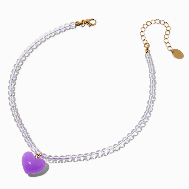 Claire&#39;s Club Purple Puffy Heart Pendant Necklace,