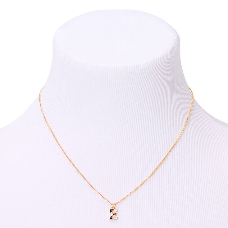 Gold Striped Initial Pendant Necklace - E,