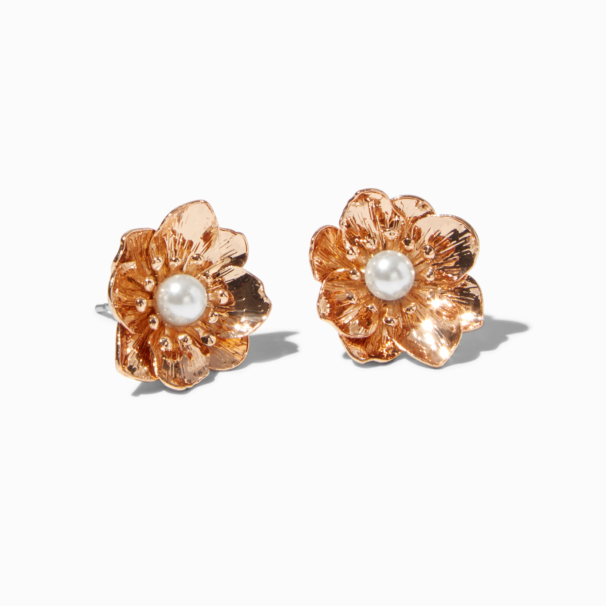 View Claires Tone Pearl Flower Stud Earrings Gold information