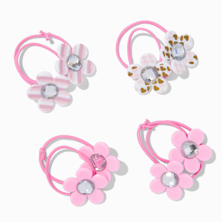 Claire&#39;s Club Pink Flower Hair Ties - 4 Pack,
