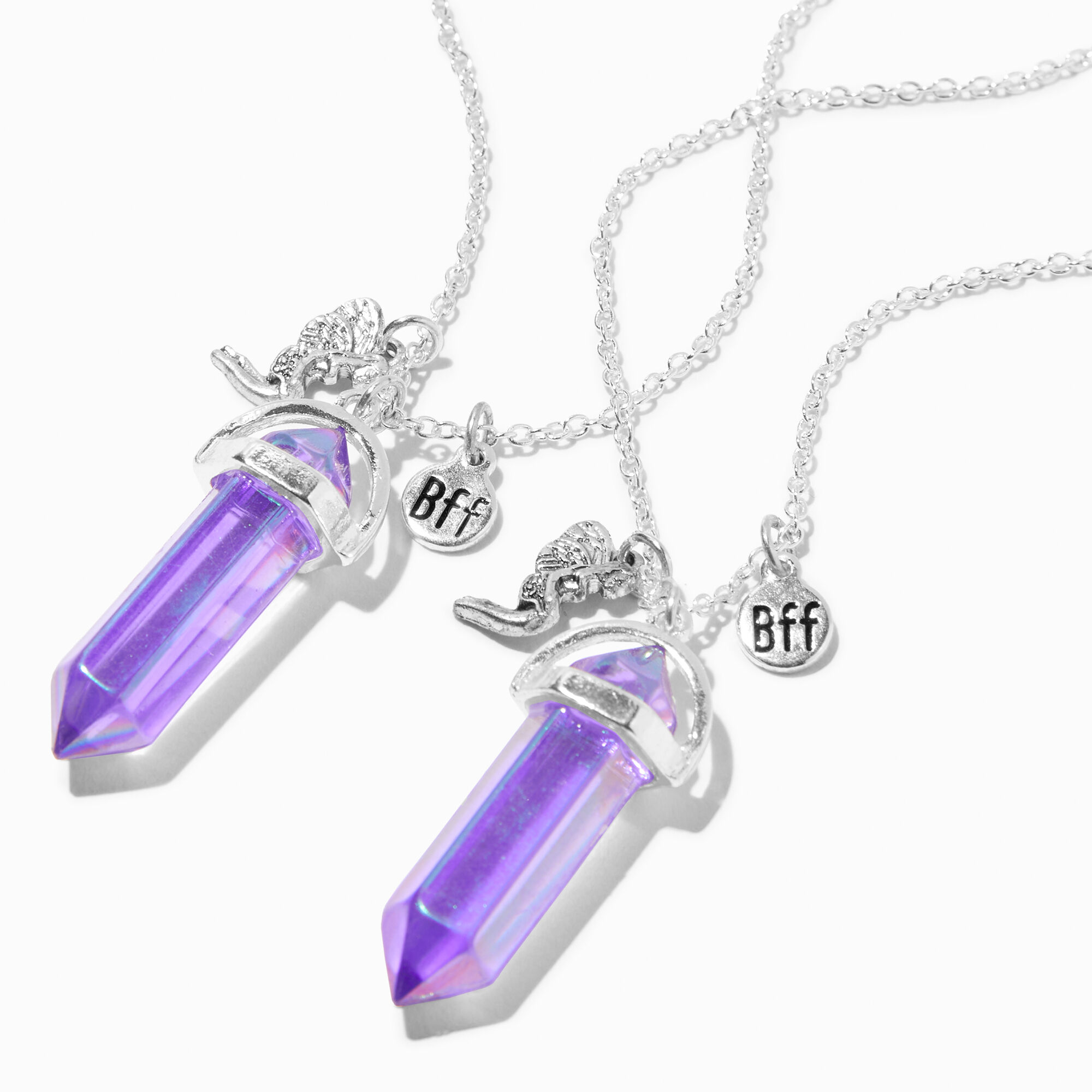 View Claires Best Friends Iridescent Mystical Gem Pendant Necklaces 2 Pack Purple information