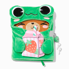 Journal intime &agrave; cadenas ours avec lait fraise portant un sweat &agrave; capuche grenouille,