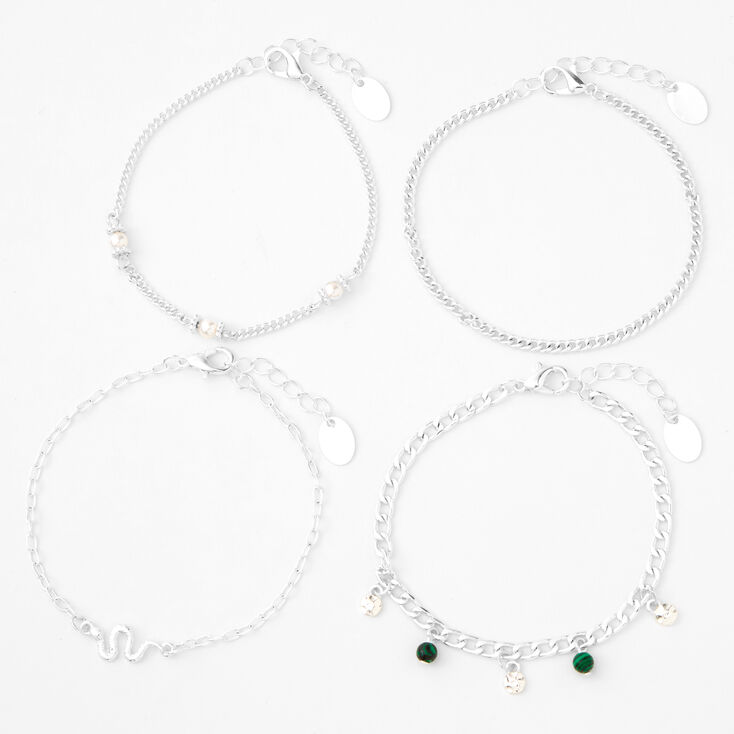 Silver Chain Bracelets - 4 Pack,
